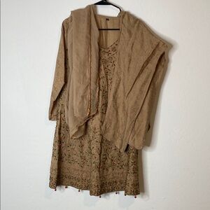 Shalwar Kameez Embroidered Tan Dress with Floral Design